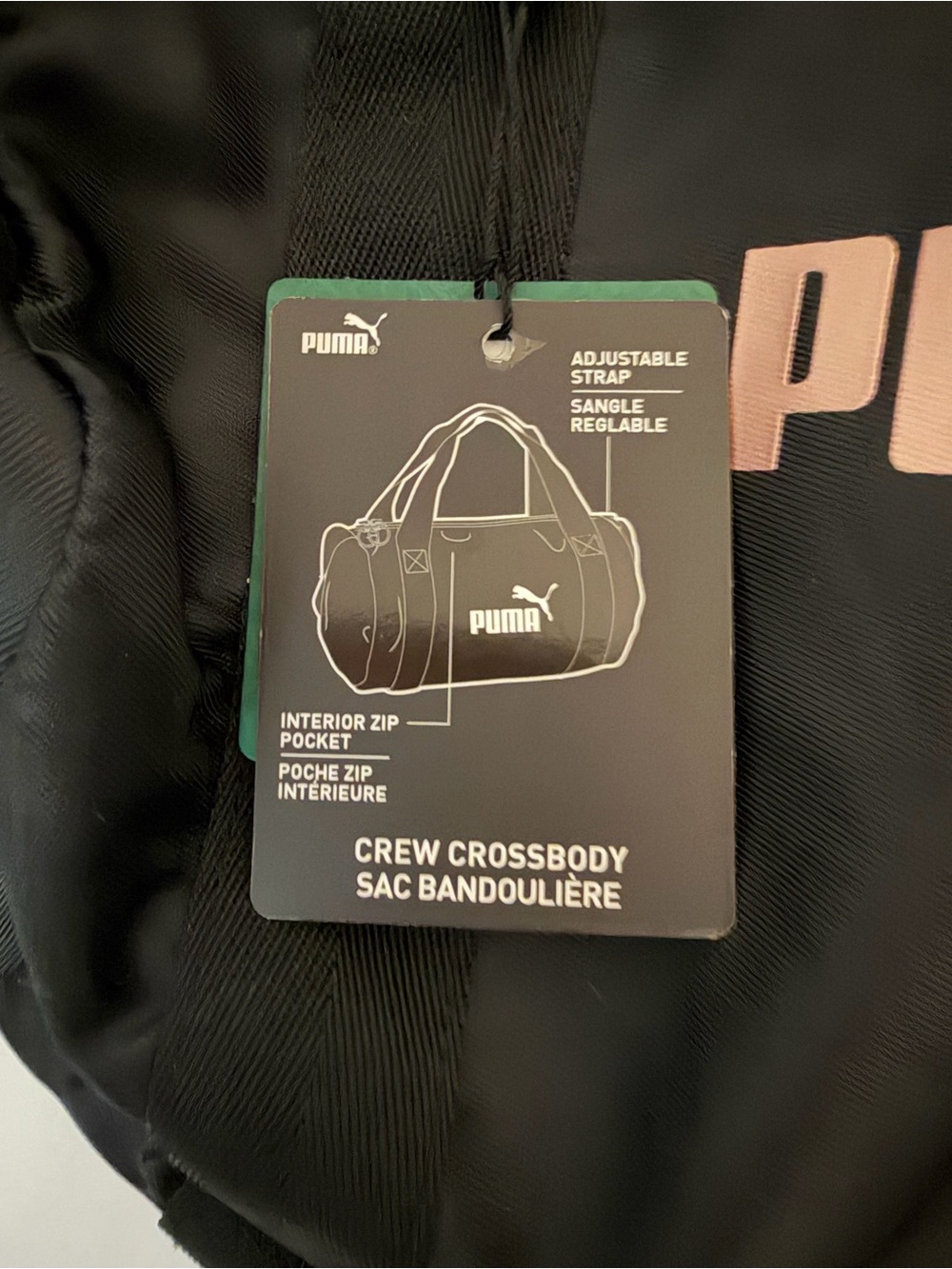 Puma Crew Crossbody Duffel - Black with Pink Puma Brand Handles & Strap